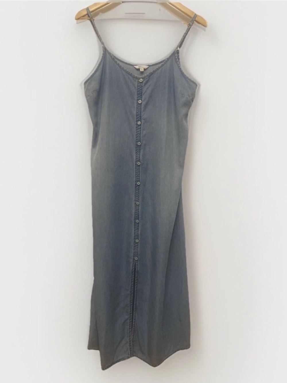 Chambray Tencel Adjustable Spaghetti Strap Summer Midi Dress